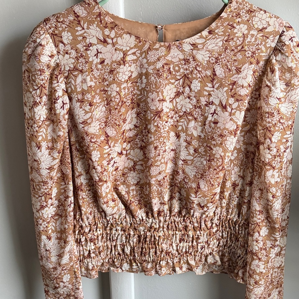 Express Floral Blouse in Cream and Brown